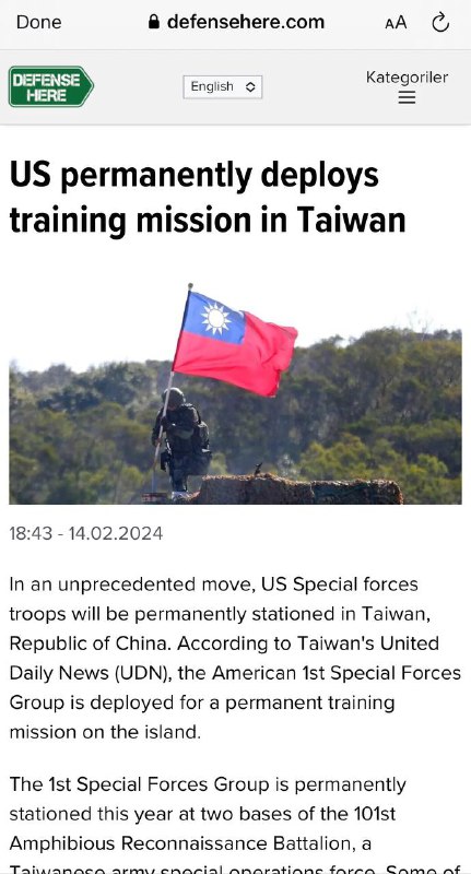 美國特戰部隊將「永久進駐」台灣，美國陸軍第1特種部隊進駐在台灣第101兩棲偵察營的兩個基地，部分駐紮在金門島，另一組位於澎湖群島來源