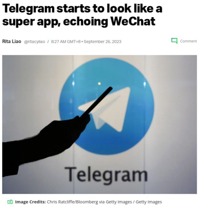 Telegram开始如同一个超级应用程序，与微信遥相呼应Telegram正准备采取生态系统战略，与微信的超级应用程序方式相似