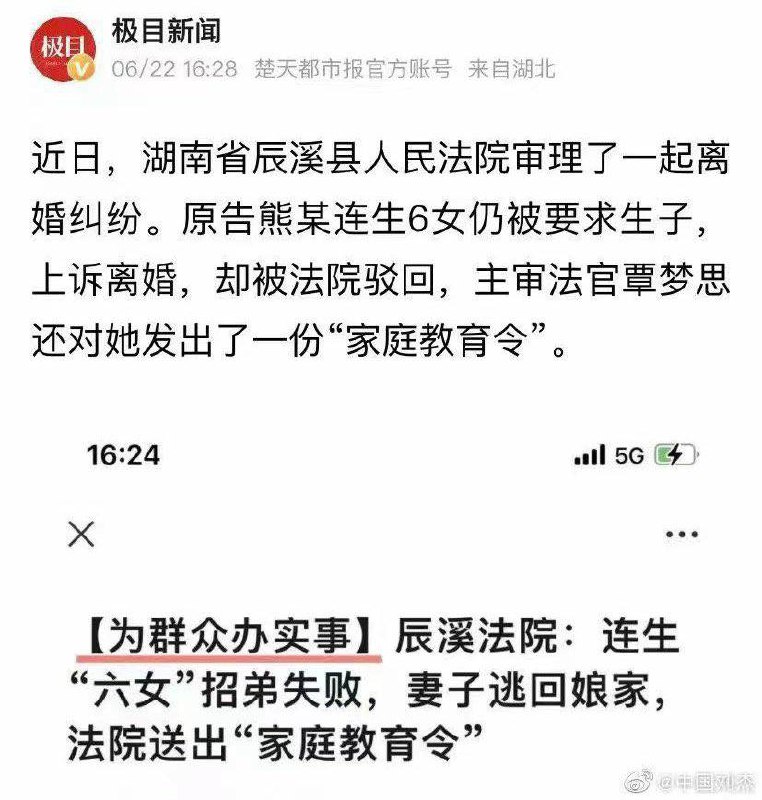一母亲连生6女仍被要求生子，上诉离婚法院