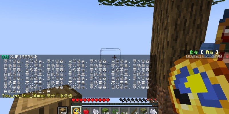 搞了一个名字 XJP198964 的我的世界国际版靓号，插木牌进聊天，亲自宣传亲自反共猎杀皮套狗TV @touhou_tvBy