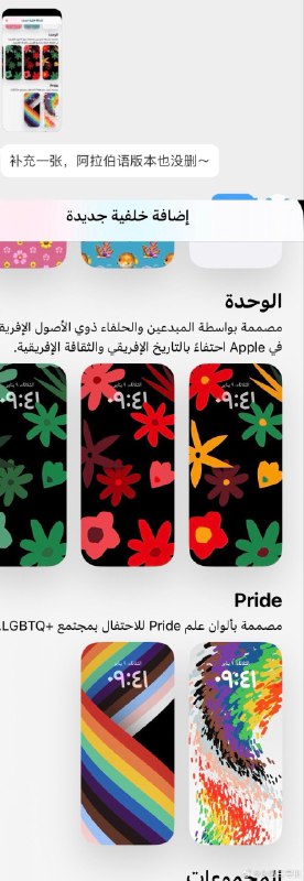 iOS 简中新版本将彩虹壁纸中“旨在支持LGBTQ+群体”字样删除