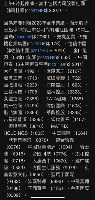 未能公布業績 港股至