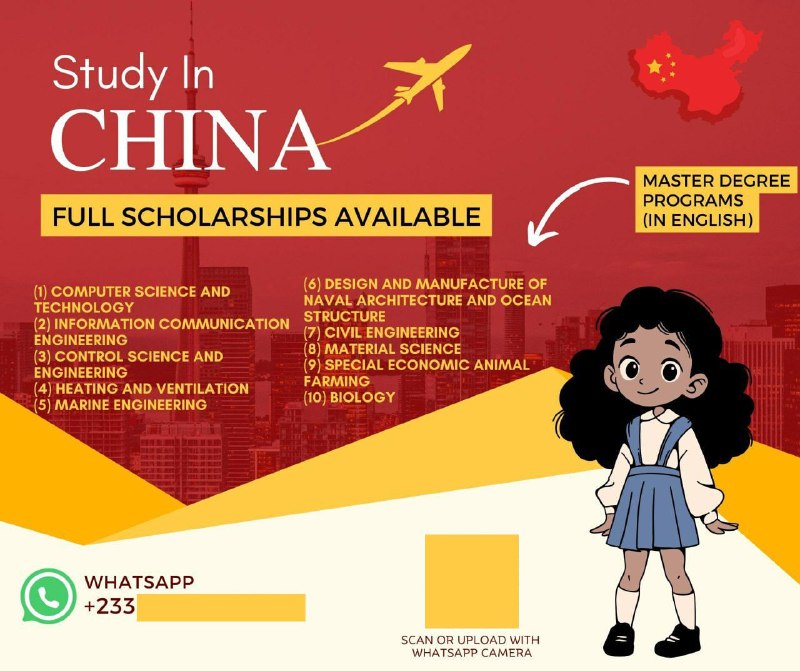 某非洲朋友与咱在私信中分享了非洲前往中国留学读研的海报，设有10个科目的硕士课程，并提供全额奖学金投稿By