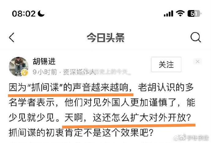 胡锡进提出的疑问：抓