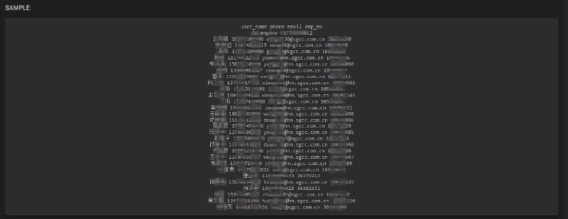 国家电网上千条数据遭到泄露，其中包括员工的真实姓名、电话号码、员工编号和邮箱