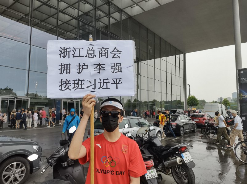 一名浙江网友跑到德国举牌拥护李强