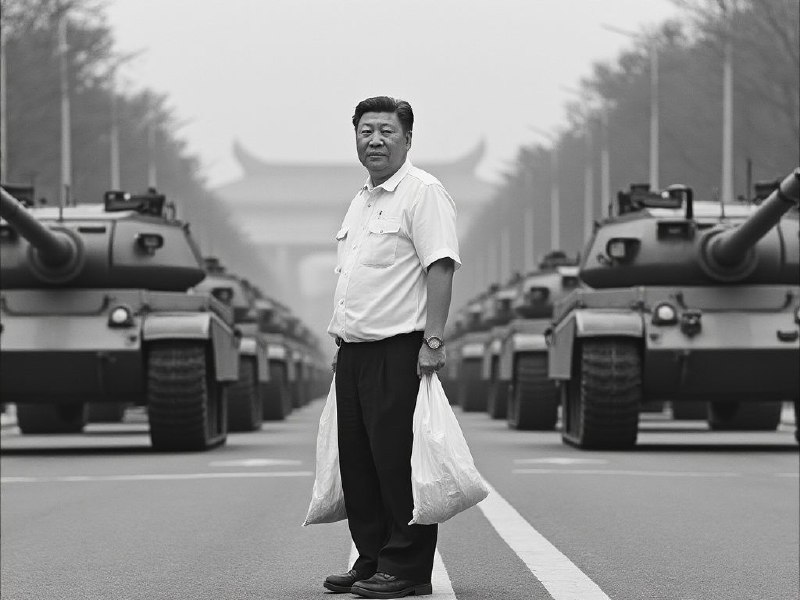 1989年6月4日早上，一名勇敢的小學生習近平在北京長安街上阻擋坦克前進投稿 by 易碎君#勿忘初心