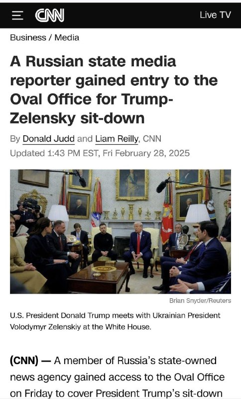 俄媒塔斯社被允许进入椭圆办公室采访，美联社和路透社被拒绝了By