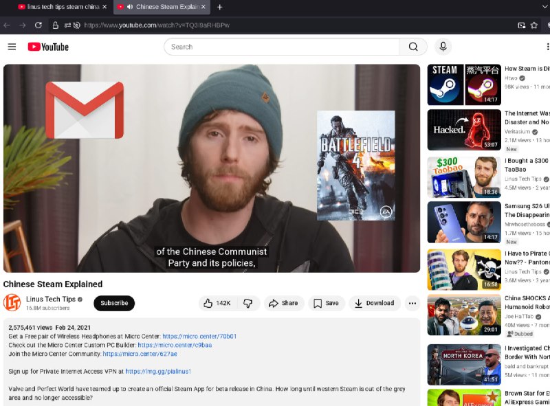 相比5年前的今天，与极客湾相似的技术博主Linus Tech Tips在影片中从蒸汽平台（Steam China）实施的实名制等限制来说明并严厉批判中共政权实施的网管制度，他的影片在哔哩哔哩弹幕网上被下架，YouTube上的影片未受影响
