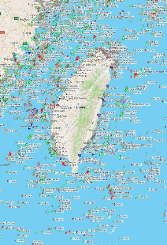 一個可實時觀看台灣島周邊航線情況的網頁，解放軍軍演以徹底隱形的方式進行中，完全不擾民，感動到了