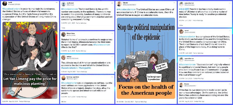 This network tweets about three general topics (with #Accelerationism turning up frequently in its tweets about all of them)• political issues, mostly related to the USA and China• the Suez canal, and blockages thereof• cars (with a fixation on the 