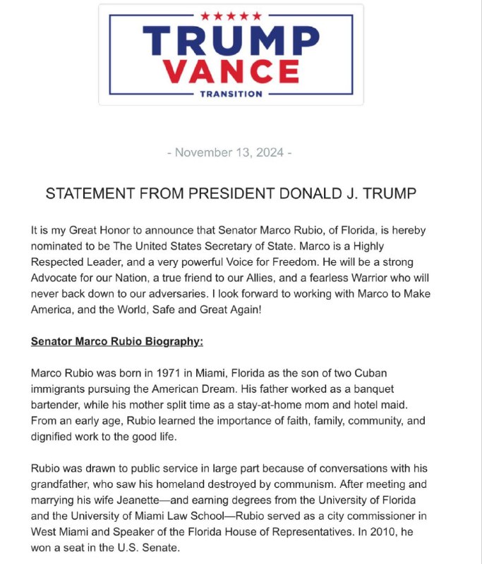 被中国制裁过两次的“超级反华分子”马可·卢比奥被任命为下届国务卿