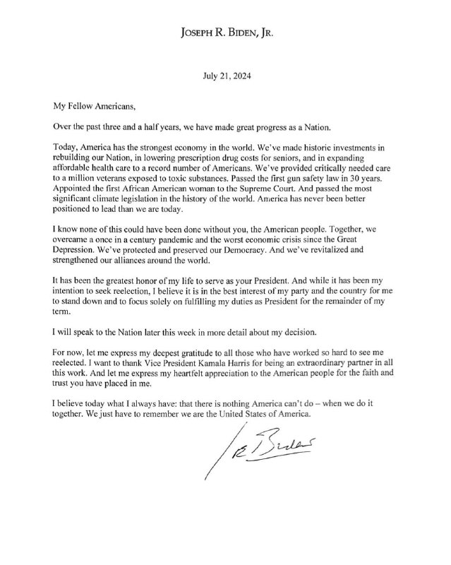 拜登宣布退出大选