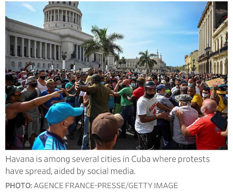 古巴十多个城市爆发前所未有的大规模示威抗议，要求结束62年的独裁统治