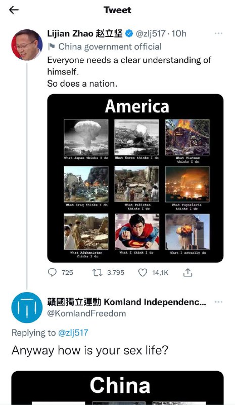 赵立坚上推嘲讽美国被网友一招KO投稿By