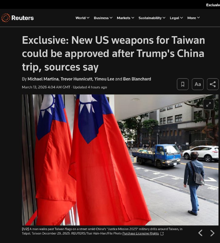 路透社报道，美国准备
