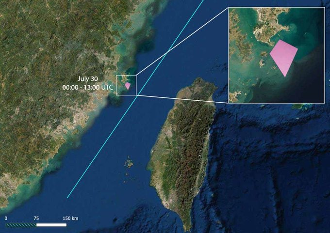 China to hold a rare live-fire exercise off the coast of Fujian province in the Taiwan Strait on July 30.By