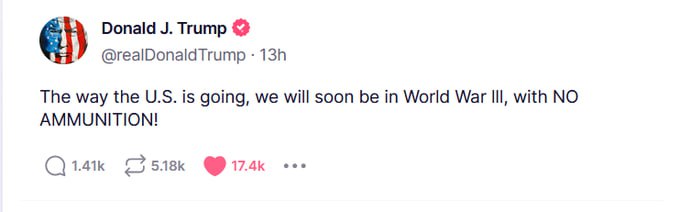 特朗普连续两天发布 三战警告