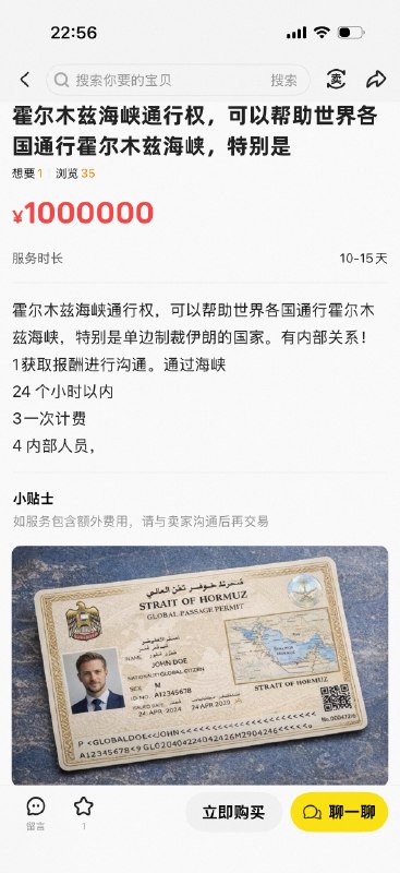 闲鱼买霍尔木兹海峡通