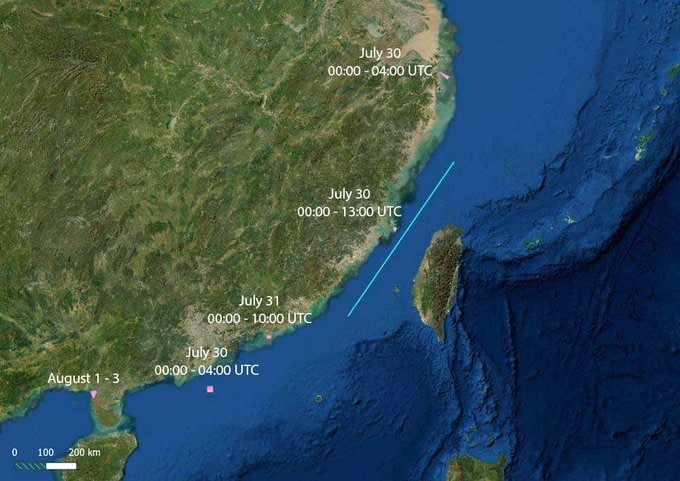 China to hold a rare live-fire exercise off the coast of Fujian province in the Taiwan Strait on July 30.By