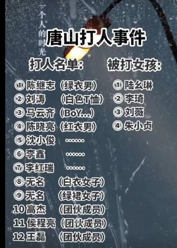唐山烧烤店凶手及其受害者详细名单