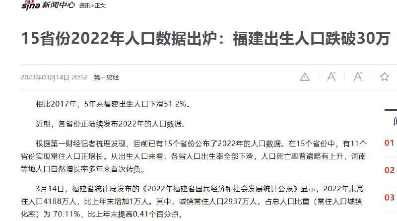  连福建封建宗族地区都不生了！去年福建出生人口为29.6万人，比上一年减少4.9万人，这也是多年来福建出生人口首次跌破30万大关
