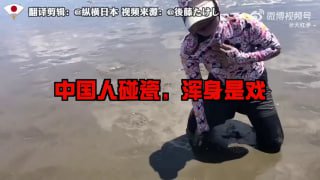 一位中国大妈在日本海滨浴场非法捕捞蛤蜊（明令禁止），被制止后丢弃捕捞设备（隐藏证据），推搡制止者，并躺倒在地声称心脏疼要叫救护车，碰瓷