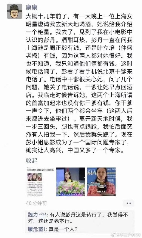 国际经济战略研究院院长，中国与洪都拉斯建交，香港前艳星彭丹担任民间外交家发挥作用