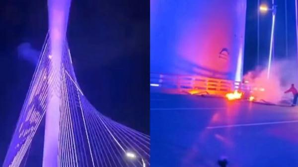 石家庄一大桥刚通车一个多月出现悬索脱落，现场火光四溅，网友质疑豆腐渣工程石家庄一大桥刚通车一个多月出现悬索脱落，现场火光四溅，网友质疑豆腐渣工程