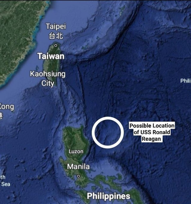 罗纳德·里根号航母舰队打击群已经由南海，移动到了菲律宾海，正处在一个有利位置