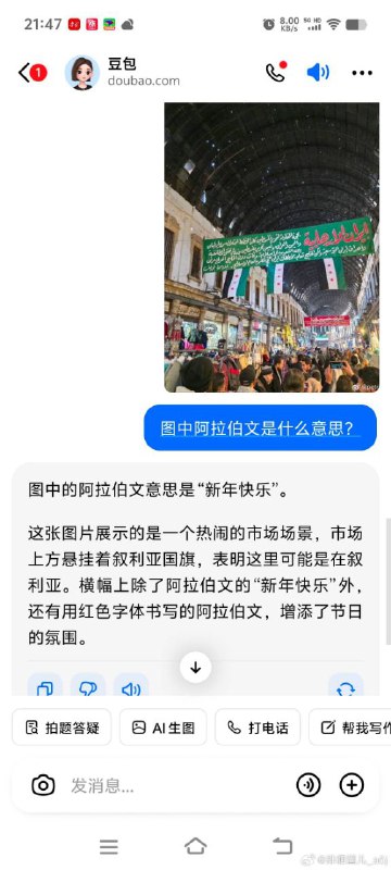 图中绿色横幅上的阿拉伯语大致翻译为
