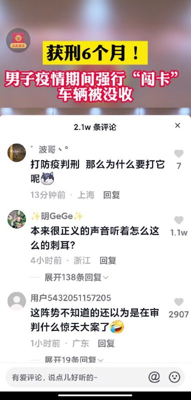 海南一男子疫情期间强行 闯卡  被判六个月   电动车没收  🧐评论翻车By