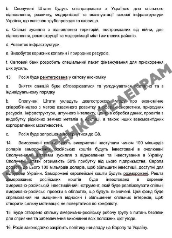 乌克兰议员Олексій Олексійович Гончаренко曝光美国制定的俄乌和约草案，搬运如下