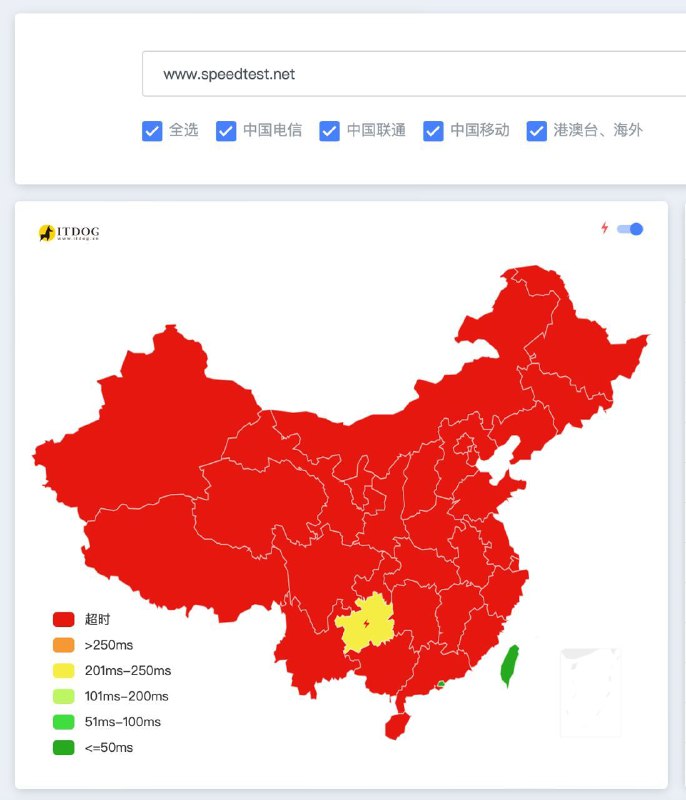 世界著名网络测速平台Speedtest刚刚被大陆GFW拦截Speedtest官网被墙， APP无法连接网络，三网测速失效， 确认被GFW防火长城拦截