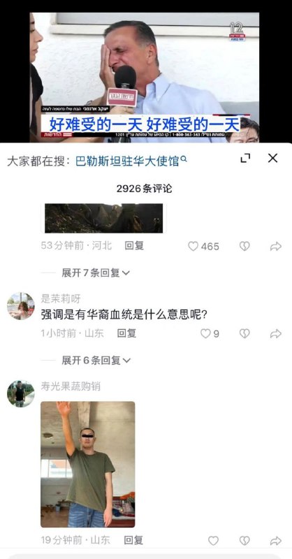 在关于中以混血儿Noa被绑架的新闻下方有墙国网民向Noa的父亲行纳粹礼By