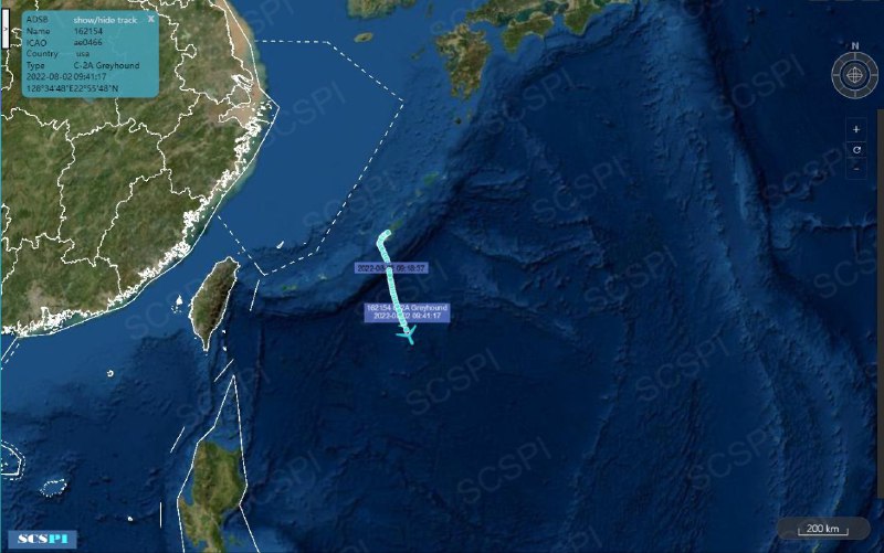 8月2日，美国海军超级航空母舰里根号攻击集群，当前位于台湾附近的战斗预备位置