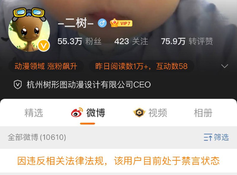 微博用户 二树 疑因二次创作冰墩墩，帐号被禁言