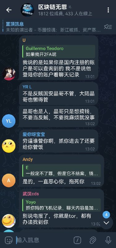 那个炒币被抓的人组的电报维权群，这是群里人的发言，还在幻想只要自己爱国爱党不反华反共就不会有事，如何评价？👤 来自