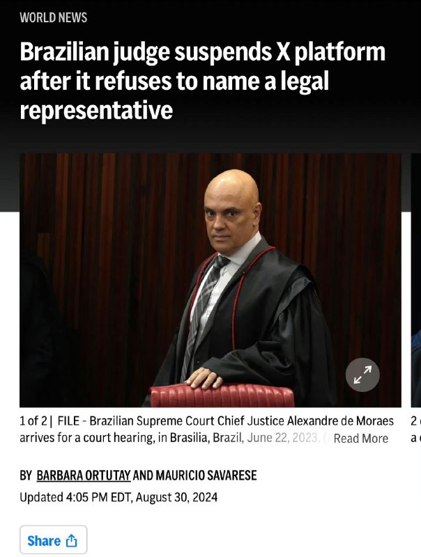 X正式被巴西封禁，违规使用者，每天罚款$8900X正式被巴西封禁，违规使用者，每天罚款$8900