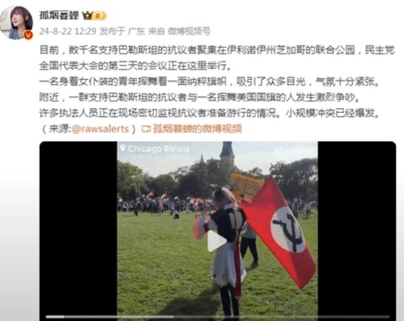 墙国微博粉红孤烟暮蝉把共匪党旗称为“纳粹旗”